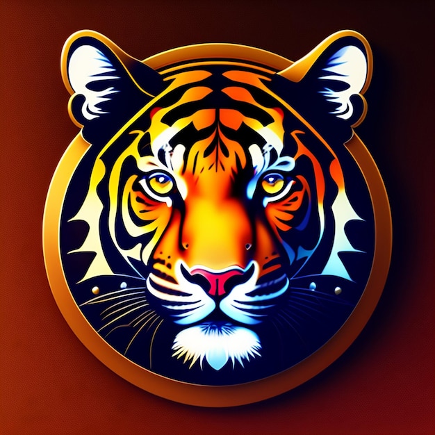 Um logotipo de tigre com um círculo amarelo no meio.