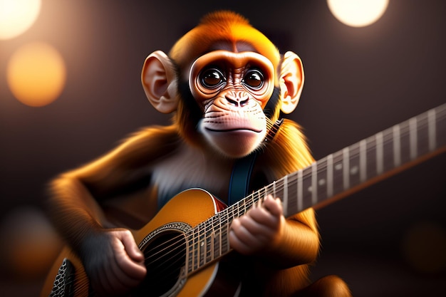 Foto grátis um macaco tocando uma guitarra com um fundo preto