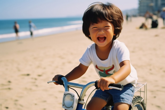 Foto grátis um miúdo a divertir-se com bicicletas.