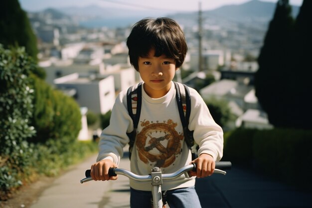 Um miúdo a divertir-se com bicicletas.