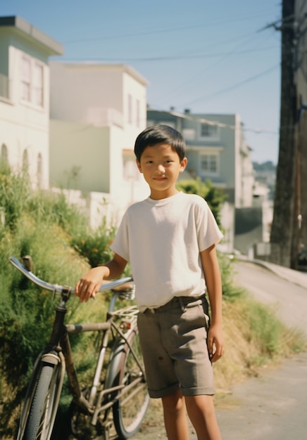 Um miúdo a divertir-se com bicicletas.