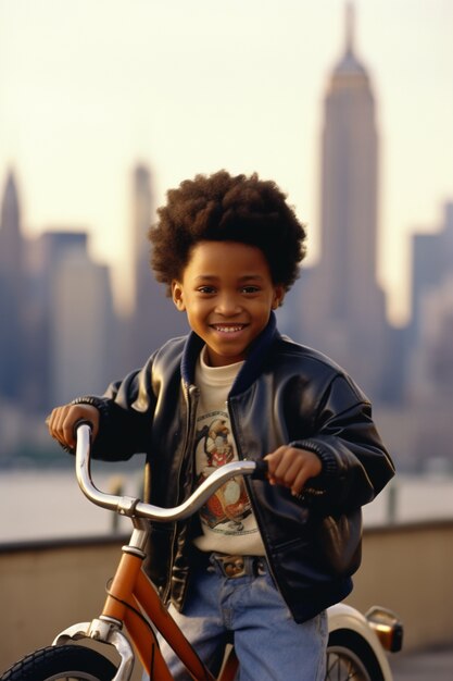 Um miúdo a divertir-se com bicicletas.