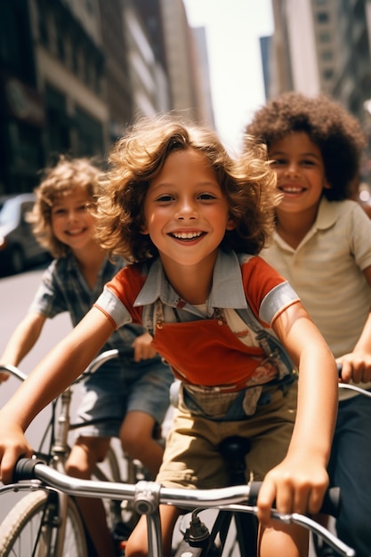 Um miúdo a divertir-se com bicicletas.