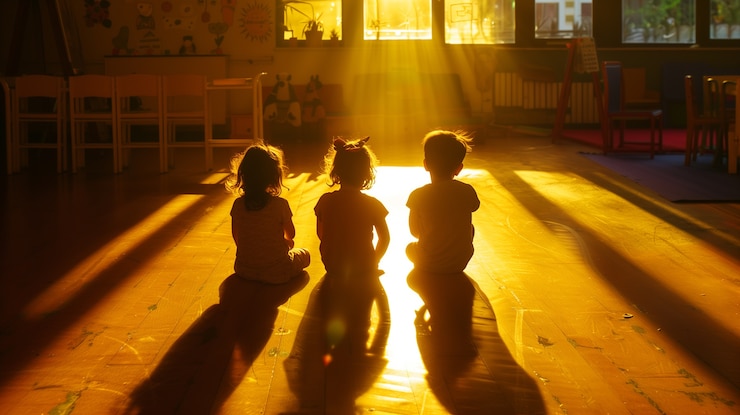 Foto grátis um miúdo adorável a brincar com sombras.