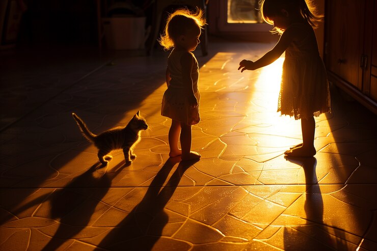 Foto grátis um miúdo adorável a brincar com sombras.