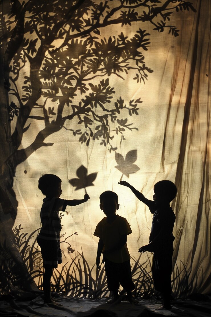Foto grátis um miúdo adorável a brincar com sombras.