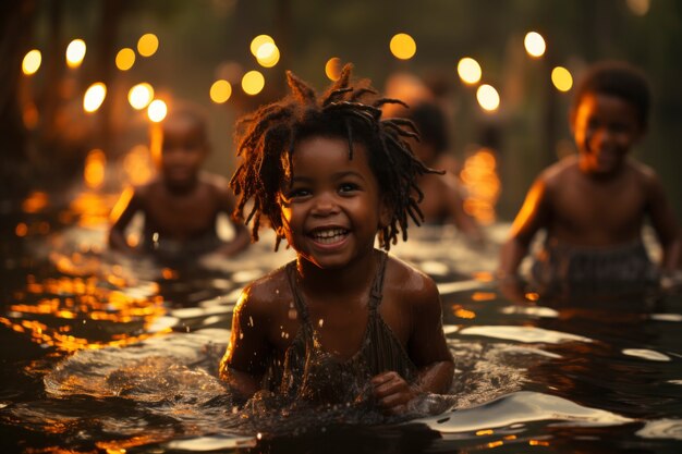 Um miúdo africano a desfrutar da vida.