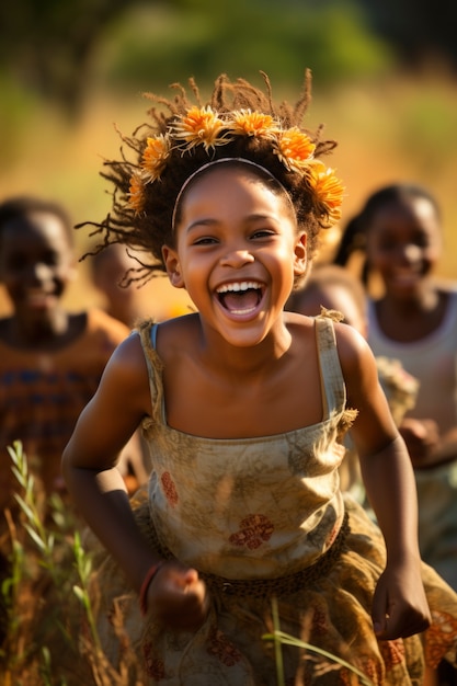 Foto grátis um miúdo africano a desfrutar da vida.