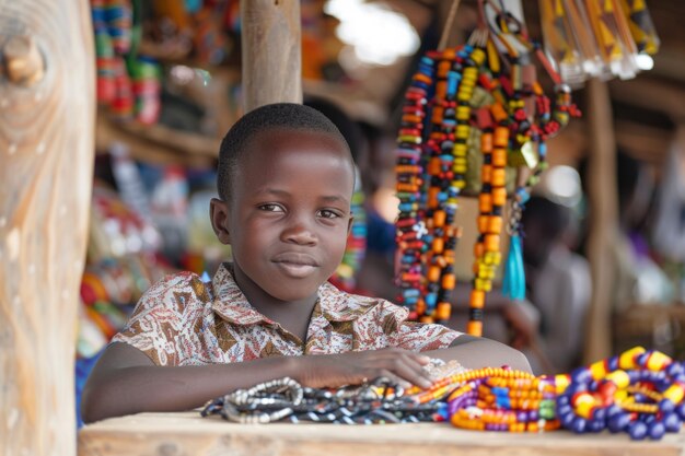 Um miúdo africano no mercado.