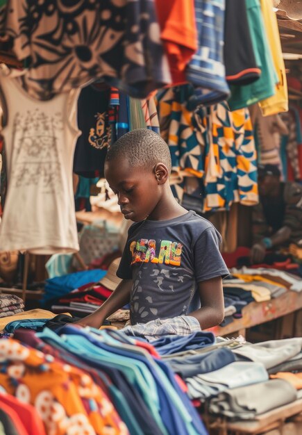 Um miúdo africano no mercado.