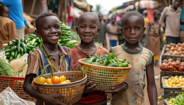 Foto grátis um miúdo africano no mercado.