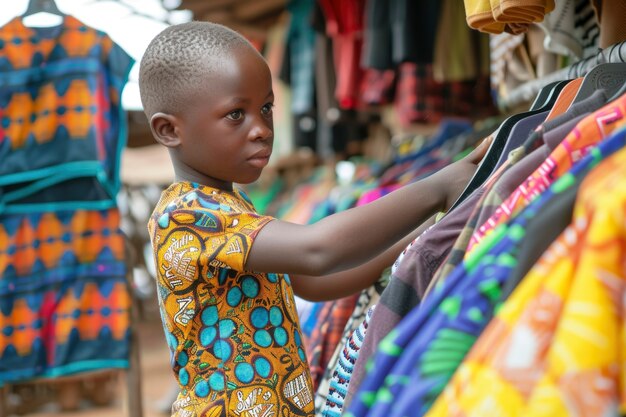 Um miúdo africano no mercado.