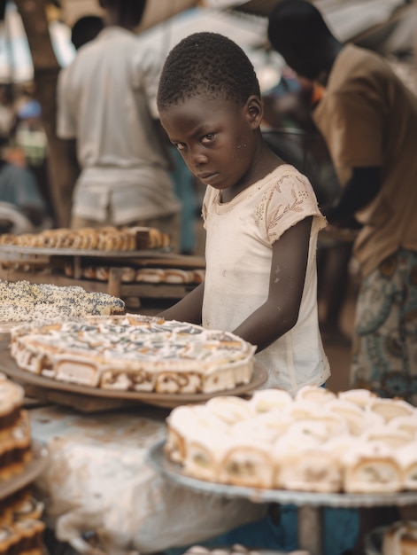 Foto grátis um miúdo africano no mercado.