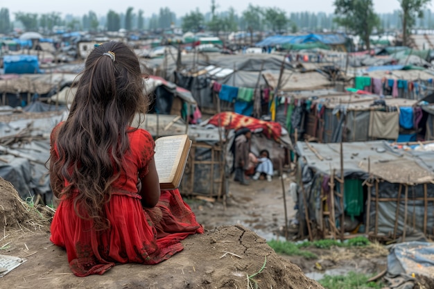 Um miúdo fotorrealista num campo de refugiados