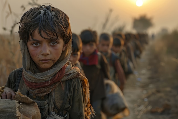 Um miúdo fotorrealista num campo de refugiados