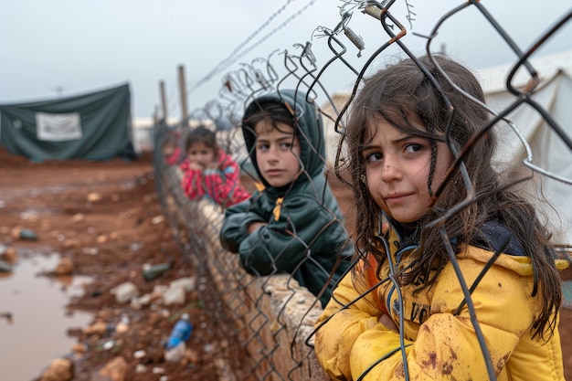 Um miúdo fotorrealista num campo de refugiados