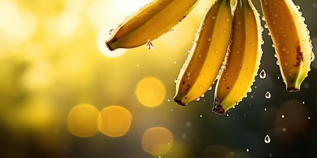 Foto grátis um monte de bananas molhadas brilha as gotas acentuando sua casca amarela vibrante
