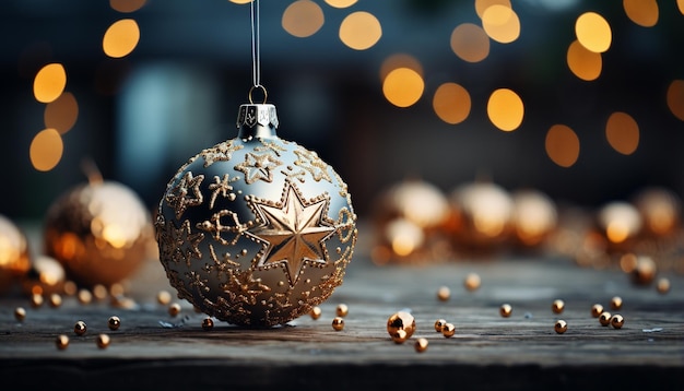 Foto grátis um ornamento dourado brilhante ilumina a árvore de natal na celebração de inverno gerada por inteligência artificial