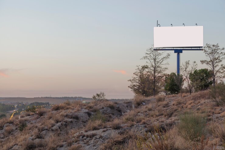 Foto grátis um outdoor de publicidade vazio na montanha contra o céu