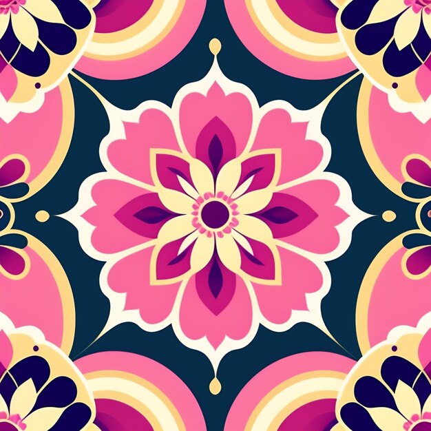 Um padrão colorido com um padrão de flor.