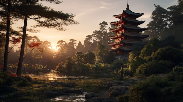 Foto grátis um pagode no meio da natureza .