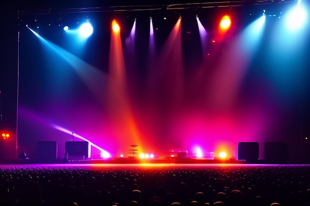 Um palco com um palco iluminado com luzes coloridas