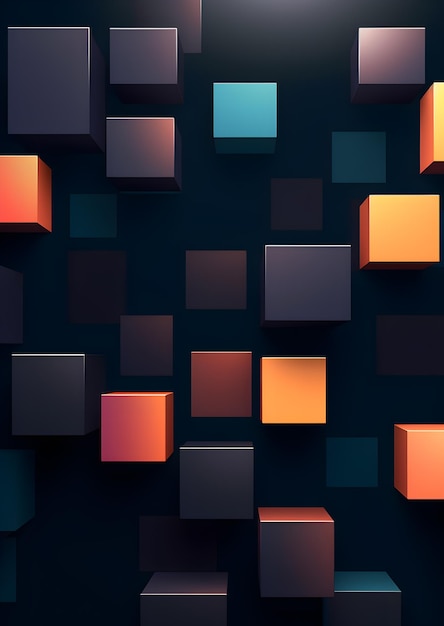 Um papel de parede de cubos azuis e laranja em um fundo escuro