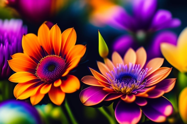 Foto grátis um papel de parede de flores coloridas com uma flor no meio