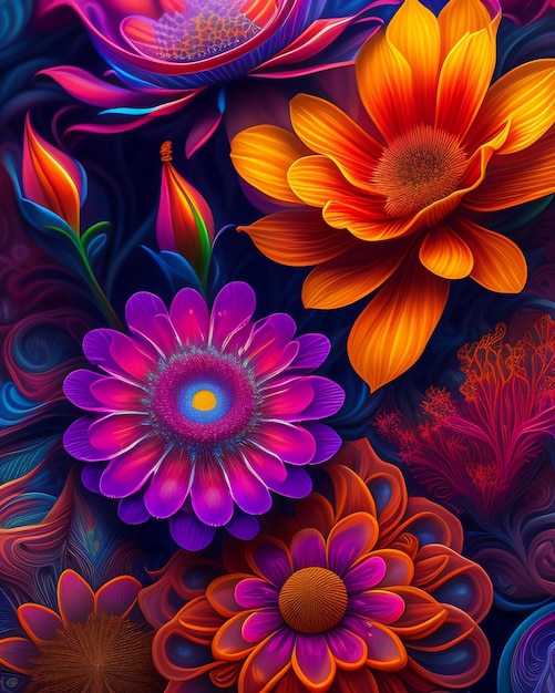 Um papel de parede de flores coloridas que diz 'arco-íris' nele
