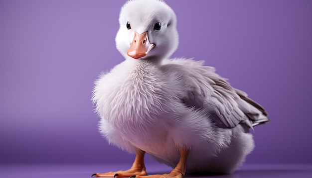 Foto grátis um patinho bonito olhando para a câmera cercado por penas fofas geradas por inteligência artificial