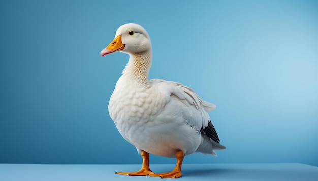 Um patinho bonito olhando para a câmera de pé na grama, a vaguear gerado pela inteligência artificial.