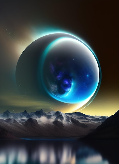 Um planeta com um anel azul nele