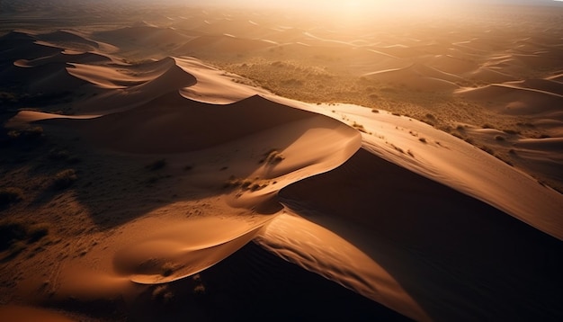 Um pôr do sol sobre as dunas de areia do deserto do namibe