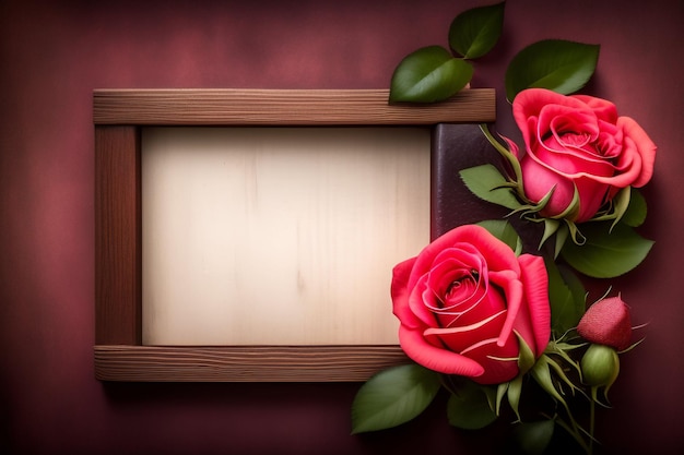 Um porta-retratos com rosas