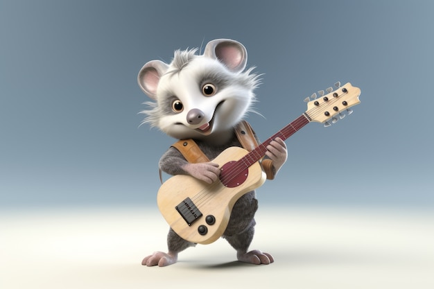 Um possum bonito a tocar guitarra.