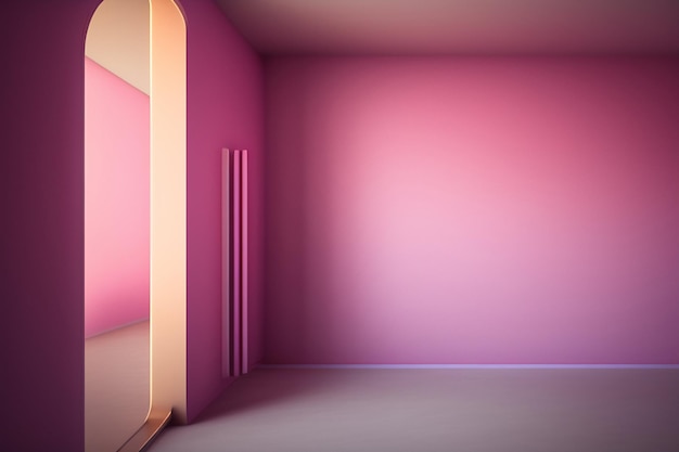 Um quarto cor-de-rosa com uma janela que diz "rosa"