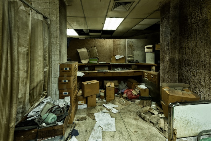 Foto grátis um quarto desordenado e abandonado num hospital psiquiátrico.