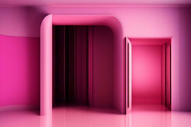 Um quarto rosa com uma porta que diz 'rosa' nela