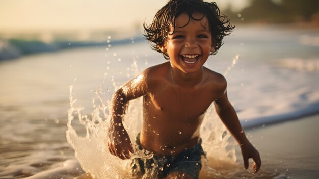 Um rapaz a divertir-se na água.