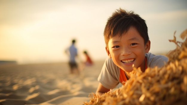 Foto grátis um rapaz asiático a desfrutar da praia.