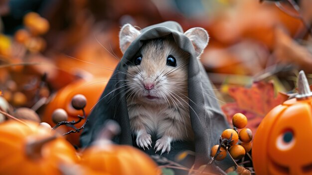 Um rato bonito com um traje de Halloween.