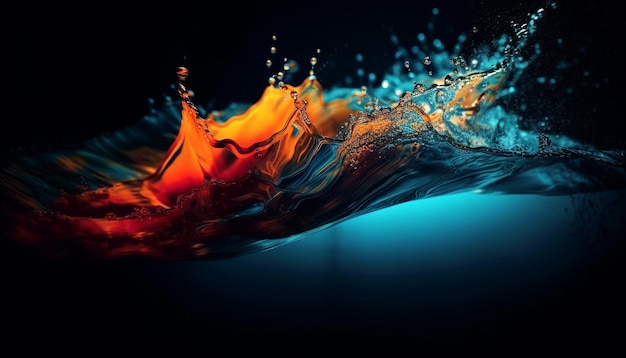 Foto grátis um respingo de água azul e laranja com um fundo azul