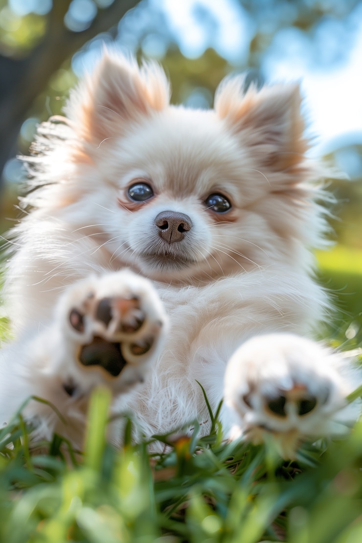 Foto grátis um retrato adorável de um cão pomeraniano.