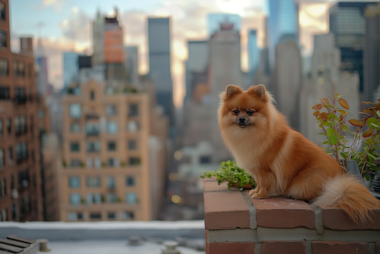 Foto grátis um retrato adorável de um cão pomeraniano.