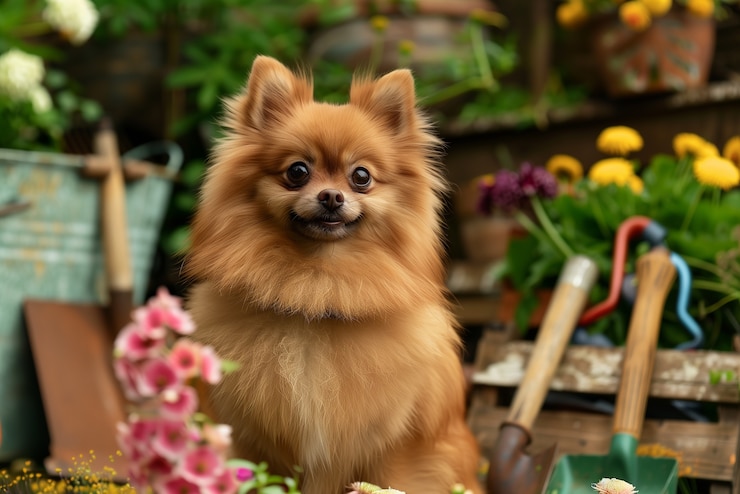 Foto grátis um retrato adorável de um cão pomeraniano.