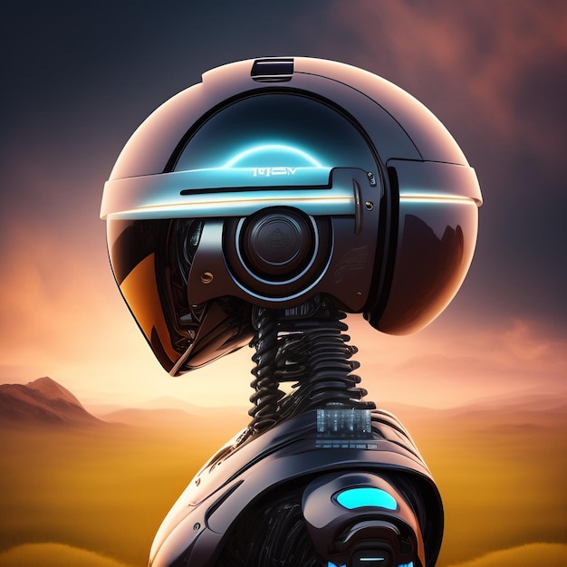 Um robô com um capacete que diz robô nele