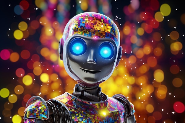 Foto grátis um robô futurista brilhando com luzes de fundo