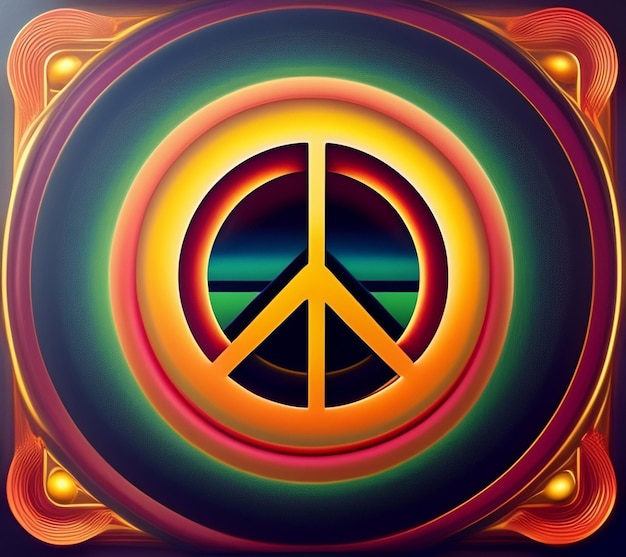 Um sinal de paz colorido está em um círculo com um grande círculo no centro.