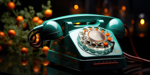 Um telefone clássico na mesa.