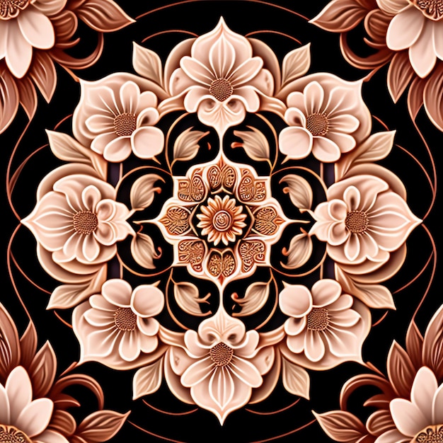 Foto grátis um teste padrão floral preto e marrom com um design floral.